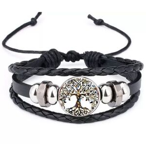 NEW Vintage Life Tree Shaped Leather Bracelet Noosa Snap Dome Glass Bracelet